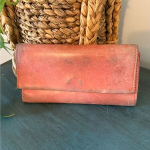 ABLE red Leather tri fold wallet. Broken in look.